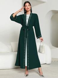 Vêtements ethniques Eid Femmes musulmanes Abaya Ramadan Dubaï Perles Magnifique Robe de soirée Cardigan Ceinture de perles Arabe Kaftan Islam Longue Robe Abayas