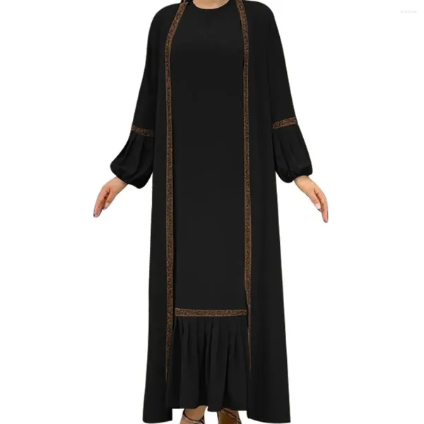 Vêtements ethniques Eid Musulm Women vêtements costumes 2pcs Elegant Abaya Sequins Dubaï Turquie arabe Cardigan Islamic Kaftan Jilbab Prayer Kimono
