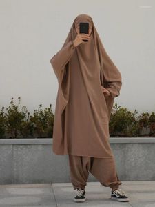 Etnische kleding Eid moslimvrouwen lange Khimar-gebedskledingstuk 2-delige set Abaya-jurk Harembroek volledige dekking Ramadan Kaftan Jilbab Djellaba