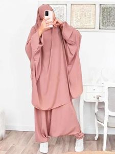 Vêtements ethniques Eid Musulman Femmes Longue Khimar Robe Ensemble Prière Vêtement 2 Pièces Abaya Pantalon Couverture Complète Islamique Kaftan Jilbab Djellaba