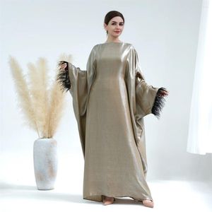Vêtements ethniques Eid Musulman Femmes Maxi Habille Plume Abayas Modest Abaya Dubai Turquie Robe Islamic Ramadan Jalabiya Marocain Caftan Robe