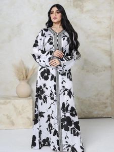 Etnische Kleding Eid Mousseline Feestjurk Voor Vrouwen Abaya Print Lange Bloem V-hals India Caftan Abaya Nacht Elegante Maxi vestidos Largo 2024