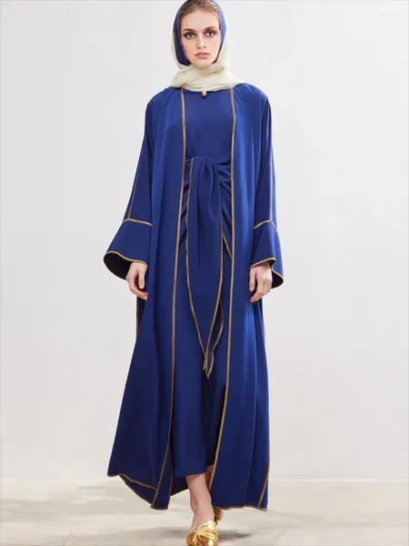 Vêtements ethniques EID Open Abaya 2 pièces correspondant musulman ensemble kimono abayas pour femmes dubaï hijab robe intérieure enveloppe jupe avant islam modeste