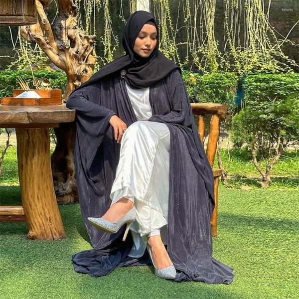 Ropa étnica Fiesta Eid Abaya Musulmán Arruga Abierto Cardigan Kimono Mujeres Bat Manga Maxi Vestidos Turquía Kaftan Dubai Vestido árabe Islámico