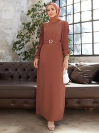 Etnische kleding Eid feestjurk voor vrouwen moslim abaya geplooide mouwen ramadan kant-up kaftan vestidos largo dubai arabische lange jurken gewaad