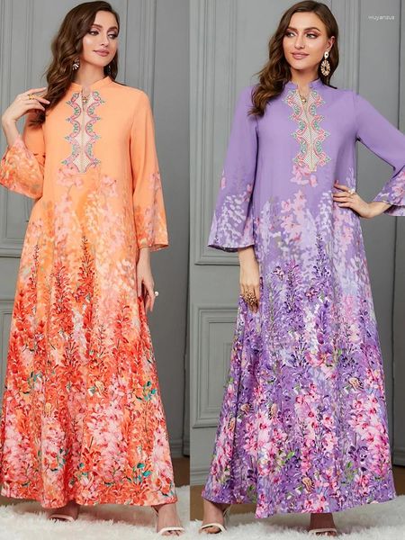 Ropa étnica Vestido de fiesta Eid Mujeres Abaya Estampado floral Elegante Msulim Vestidos Largos Caftan Kaftan Abayas Ramadán Dubai Arabia Largo