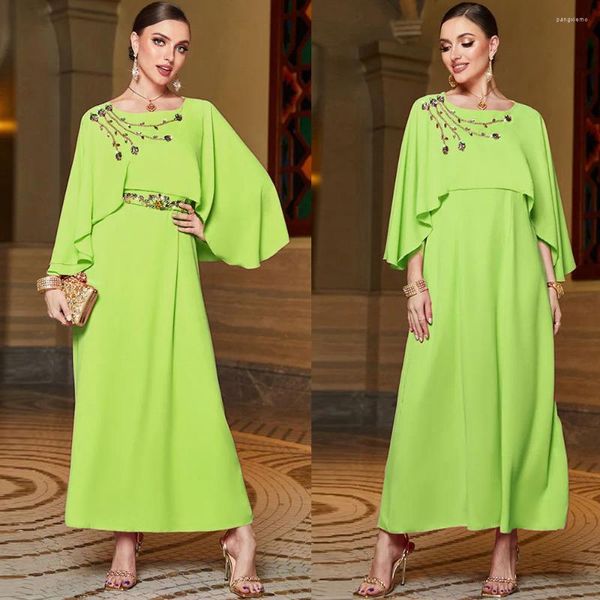 Ropa étnica Vestido de fiesta Eid Mujeres Abaya Ramadán Kaftan marroquí Dubai Cuentas de lujo Vestidos de diamantes de imitación Elegante Manga del Cabo Islam Turquía