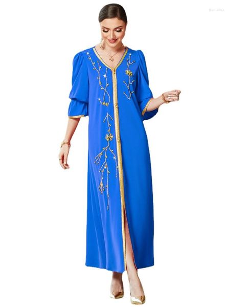 Ropa étnica Eid vestido de fiesta mujeres Abaya 2023 Ramadán marroquí Kaftan Dubai lujosos vestidos de cuentas elegante manga larga Islam Turquía