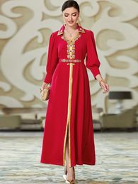 Etnische Kleding Eid Feestjurk Vrouwen Revers Abaya Ramadan Marokkaanse Kaftan Dubai Luxe Kralen Jurken Elegante Lange Mouwen Islam Turkije Abaya 230721