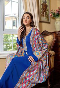 Vêtements ethniques Eid Party Maroc Abaya Femmes musulmanes Diamond Print Bat Sleeve Maxi Robe Turquie Robe de soirée Arabe Kaftan Dubaï Jalabiya