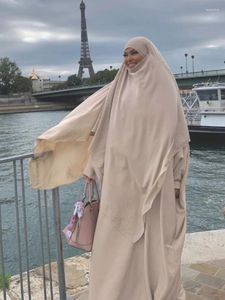 Vêtements ethniques Eid Prière Vêtement Long Khimar Hijab Ramadan Musulman Jilbab Écharpe Hijabs Pour Femmes Voile Hauts Sans Manches Abaya Islam Vêtements