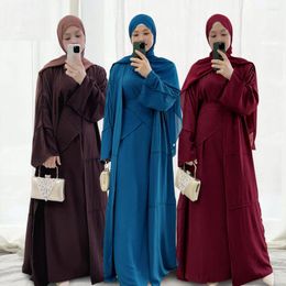 Vêtements ethniques Eid Ramadan Mubarak Kaftan Abaya Dubaï Kimono Turquie Musulman Ensemble Robe Intérieure Pour Femmes 3 Pièces Djellaba Femme Islam
