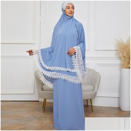 Vêtements ethniques Eid Ramadan Mubarak Khimar Muslim 3 pièces Abaya Set S Turquie Islam Dress Vêtements Femmes Niqab Ensemble Femme Dro dhcvj