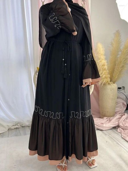 Vêtements ethniques Eid Ramadan Musulman Abaya pour femmes Cardigan en dentelle Noir Maroc Kaftan Jubah Kimono Robe Maxi Robes longues Abayas Dubaï