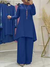 Etnische kleding Eid Ramadan Moslim bijpassende sets Pailletten Abaya Set ZANZEA Turkse lange blouse Casual broekpakken Dubai Kaftan Islamitisch