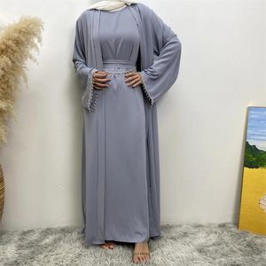 Vêtements ethniques Eid Ramadan Femmes musulmanes Kimono Cardigan et robe maxi sans manches Ensemble tenues islamiques modeste correspondant Abaya Kaftan Jalabiya