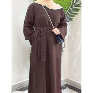 Vêtements ethniques Eid Ramadan Femmes musulmanes Maxi Robe Ceinturée Abaya Dubaï Turquie Kaftan Islamique Abayas Caftan Robe Arabe Robe Jalabiya