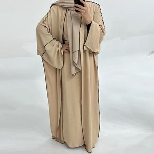 Vêtements ethniques Eid Ramadan Femmes musulmanes Open Abaya Kimono Robe maxi intérieure Hijab sets 3 pièces Dubaï Robe arabe islamique Kaftan Jalabiya