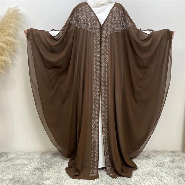 Ropa étnica Eid Ramadán Mujeres Musulmanas Abierta Abaya Bat Manga Maxi Vestido Turquía Diamante Kimono Kaftan Árabe Robe Islámico Femme Africano