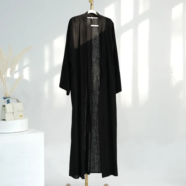 Vêtements ethniques Eid Ramadan Femmes musulmanes Coton Linge Ouvert Abaya Kimono Longue Robe Maxi Turquie Dubaï Islamique Robe Arabe Cardigan Jalabiya