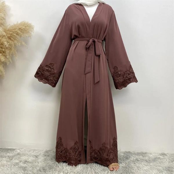 Vêtements ethniques Eid Ramadan Femmes musulmanes Cardigan ouvert Abaya Kimono Dentelle Broderie Longue Robe Maxi Turquie Arabe Kaftan Robe Arabe Dubaï