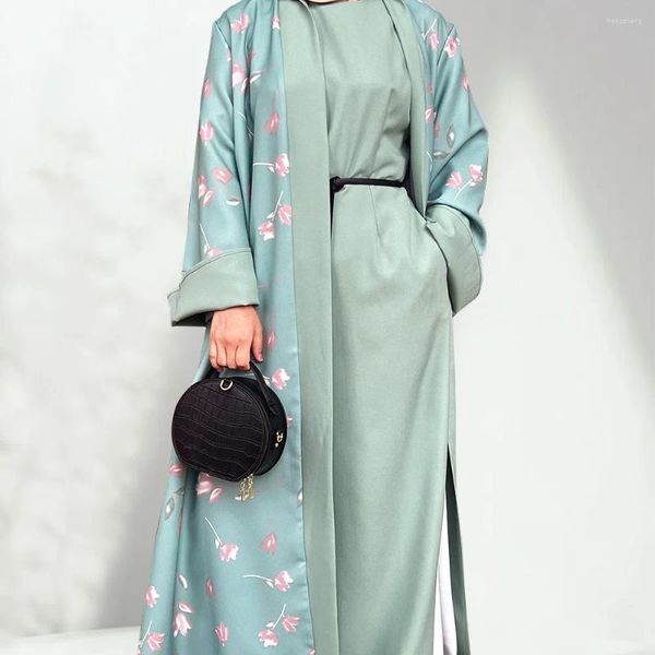 Vêtements ethniques Eid Ramadan Ouvert Abaya Dubaï Turquie Kaftan Femmes Musulman Floral Print Maxi Robe Kimono Cardigan Robe Islamique Jalabiya