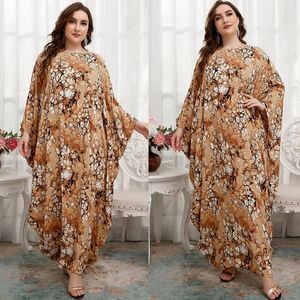 Vêtements ethniques Eid Ramadan Femmes Musulman Abaya Imprimer Robe Dubaï Turquie Robe Lâche Manches Chauve-Souris Arabe Caftan Islam Jilbab Caftan Milieu