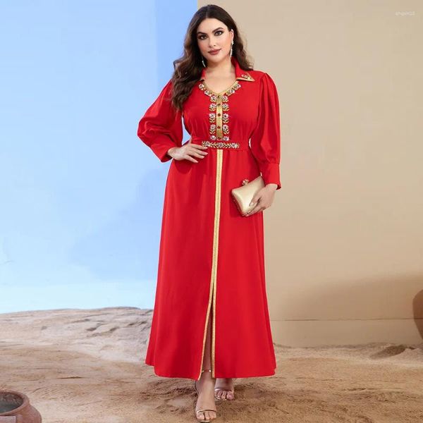 Vêtements ethniques Eid Robe musulmane rouge pour femmes Ramadan Arabe Femme Jalabiya Abaya Islam Marocain Caftan Turquie Robes Marocaine Kaftan Robe