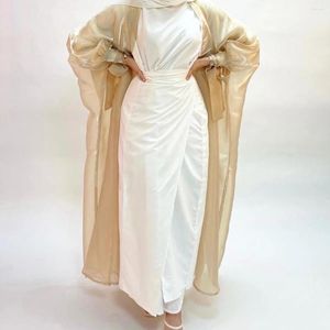 Vêtements ethniques EID Satin Abaya Robe intérieure Femmes Élégant Musulman Hijab Robe Africaine Wrap Taille Dubaï Turquie Modest Abayas Kimono Kaftan