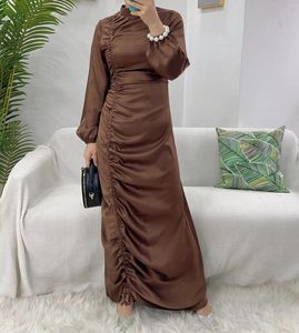 Vêtements ethniques EID Satin Abayas pour femmes musulmanes robe moulante plissée Dubaï Turquie Kaftan robe de soirée islamique Ramadan Djellaba