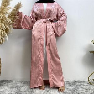 Etnische Kleding Eid Satijn Moslim Vrouwen Open Abaya Zwarte Caftan Marocain Dubai Lange Jurk Turkije Ramadan Kimono Gewaad Islamitische Jilbab Gown