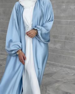 Etnische kleding Eid Satin Open Abaya Dubai Turkije Bubble Mouwen Abayas voor vrouwen Moslim mode hijab -jurk Islam Kaftan Kimono Femme Musulmane 230417