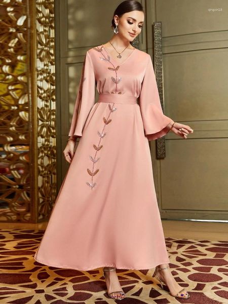 Vêtements ethniques EID Satin Party Robe pour femmes musulmanes Abaya Diamond Jalabiya Robes Femme Kimono Maxi Robe Marocaine Caftan Robes 2023