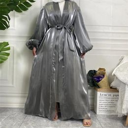 Vêtements ethniques EID Silky Abaya pour femmes Lantern Sleeve Party Robe Musulmane Prière Vêtement Robe Inde Abayas Dubaï Longue Robes Largos