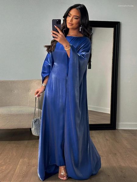 Vêtements ethniques Eid Sliky Bat Sleeve Robe for Women Muslim Ramadan Party Abaya Long Maroc Kaftan Vestidos Dubai Robe Jalabiya