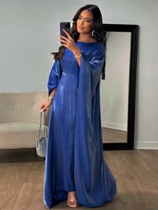Etnische kleding Eid Sliky Bat Slve Dress for Women Muslim Ramadan Party Abaya Party Lange jurk Morokko Kaftan Vestidos Dubai Robe Jalabiya T240515