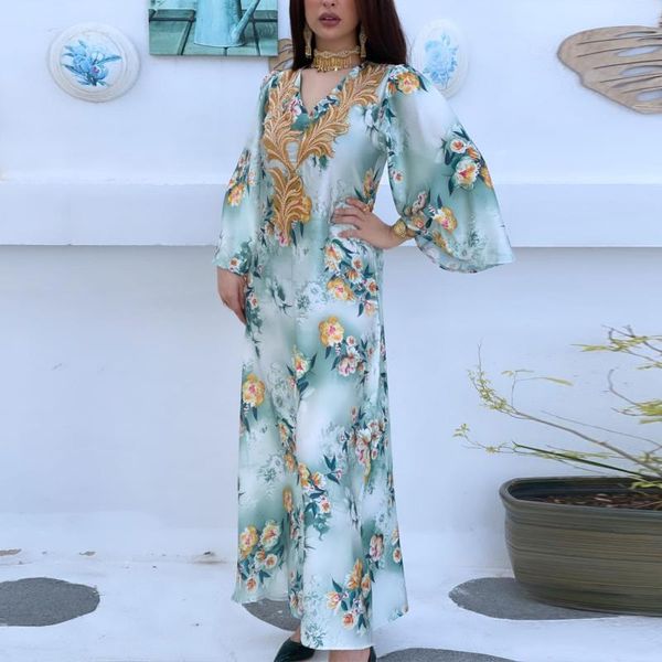 Vêtements ethniques Eid été imprimé floral Jalabiya arabe musulman robe femmes arabe Abaya dubaï fête robe de soirée caftan marocain IslamEthni