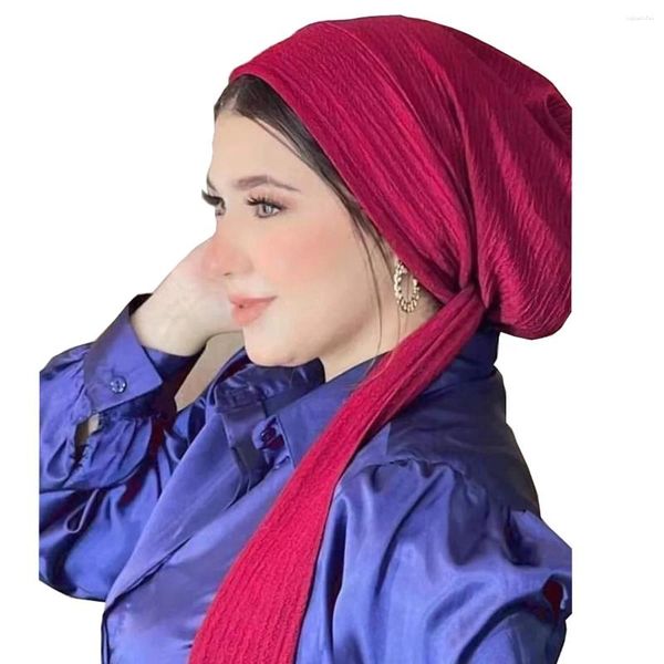 Vêtements ethniques Couleur solide élastique Hijab Wrap Wrap Head Scarf Scarf Muslim Turban Bonnet pour femmes