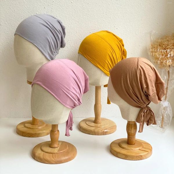 Vêtements ethniques Élasticité Cravate Jersey Capuchon intérieur pour femme Musulman Hijab Bas Bonnet Doux Turban Couleur Unie Chapeaux Islamiques Taille Libre