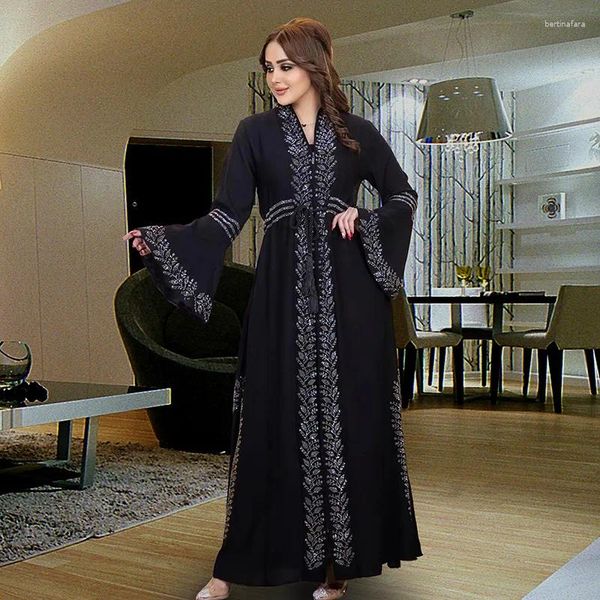 Ropa étnica elegante abaya dubai luxury 2024 túnica musulmana mujeres de manga larga diamantes de manga larga vestidos de noche para el ramadán