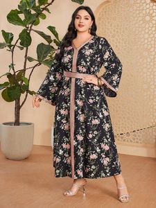 Etnische kleding Elegant Abaya For Women 2024 Floral Print Fashion Party Plus Size Maxi Dress Marocain Kaftan Dubai Turkije Abayas Muslim Robe