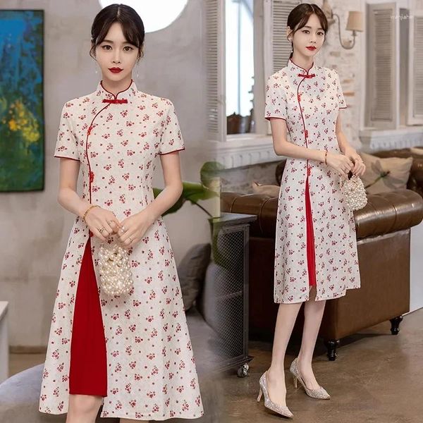 Ropa étnica elegante y bonita mujer moderna mejorada cheongsam verano de gama alta chino tradicional qipao vestido año
