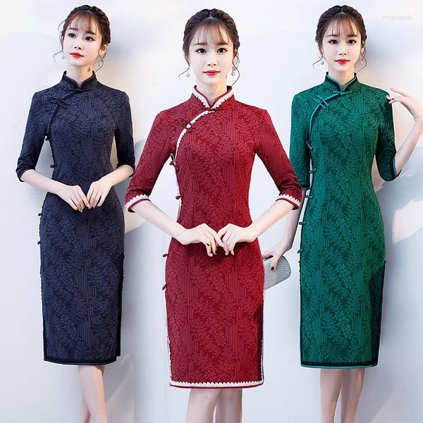 Ropa étnica elegante asiático Qipao mujeres Sexy Slim Cheongsams Vestido tradicional chino señoras Retro moderno vestidos de noche Vestido