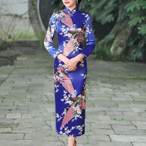 Vêtements ethniques Élégant Brocade Satin Longue Fourche Cheongsam Chinois Classique Femmes Qipao Manches Courtes Sexy Robe De Soirée De Mariage