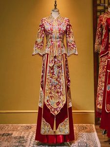 Vêtements ethniques Élégant chinois Xiuhe 2023 Robe de mariée traditionnelle Cheongsam Toast Ancient Custumes Robes de mariée lourdes perlées