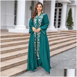 Ropa étnica vestida elegante musulmana bordado islámico floral abaya kaftan pavo marruecos marco bata vestíbulo vestidos ramadán dr ot8ev