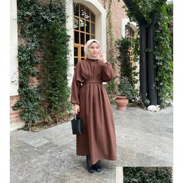 Vêtements ethniques Élégant Dubaï Turquie Tunique Robe Musulman Robe Islamique Robes Longues Pour Femmes S Abayas Tenue Modeste Bangladesh Drop Del Ottvx