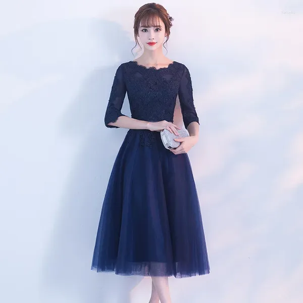Ropa étnica elegante vestido de noche 2023 moda estilo coreano largo encaje banquete fiesta corta