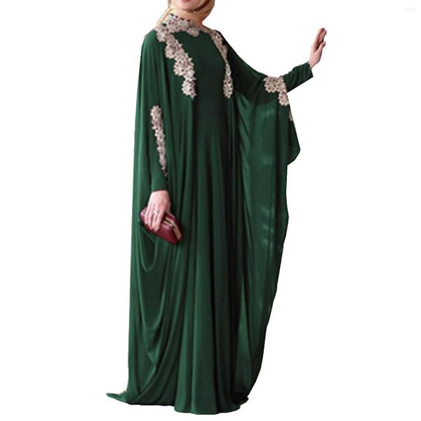 Ropa étnica elegante verde musulmán vestido de noche mujeres abaya dama manga larga maxi dubai vestido jalabiya marroquí caftán bata