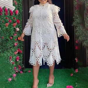 Vêtements ethniques Élégant Creux Out Mini Robe Flare Manches Blanc Lâche Casual Party Robes Boubou Marocain Femme Dubaï Africain 2021